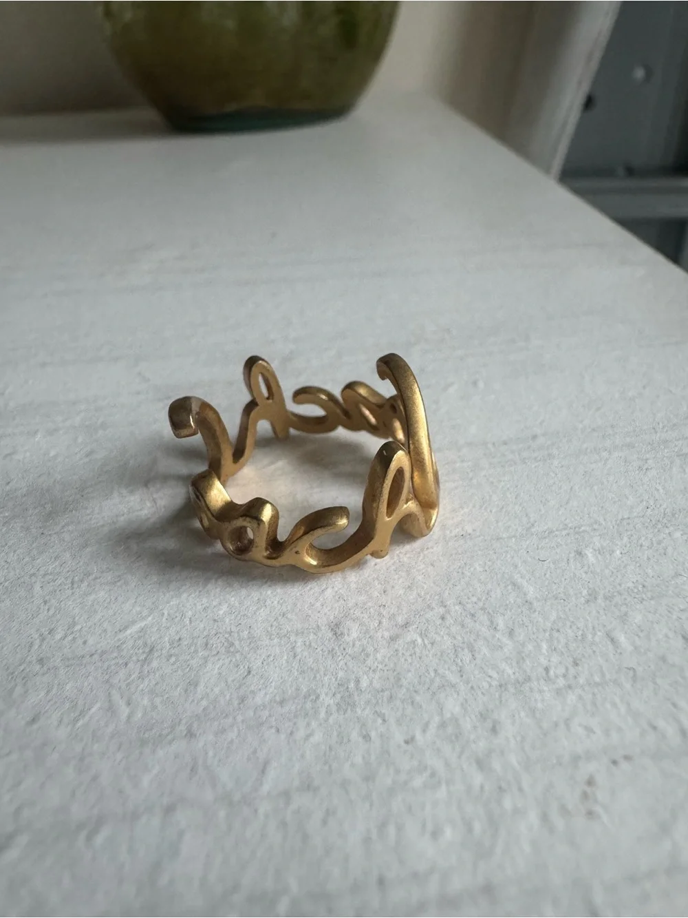 Vintage Coach Gold-Tone Script Cursive Name Statement Ring - Size 7